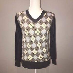 Women’s V-neck Argyle diamond checkered sweater